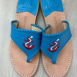 Jack Rogers Women's Embroidered Blue Anchor Sandals like new